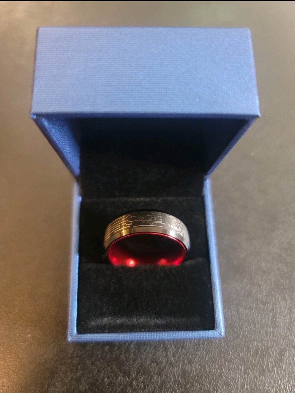 Black and Red Circuit Pattern Tungsten Carbide Comfort Fit Ring Mens Unisex 11